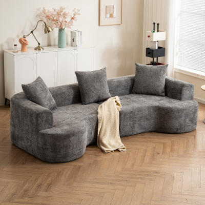 CloudCurve – Modern Curved 3-Seater Corduroy Sofa with 3 Pillows