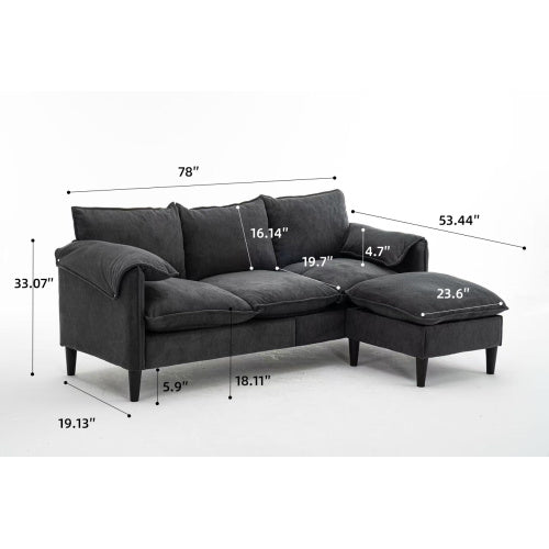 LuxeLounge – Convertible L-Shaped 3-Seater Sofa with Storage & Footstool