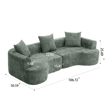 CloudCurve – Modern Curved 3-Seater Corduroy Sofa with 3 Pillows