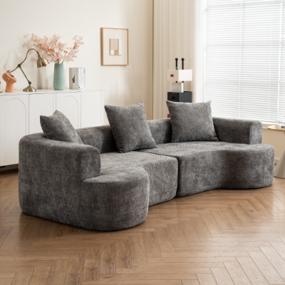 CloudCurve – Modern Curved 3-Seater Corduroy Sofa with 3 Pillows